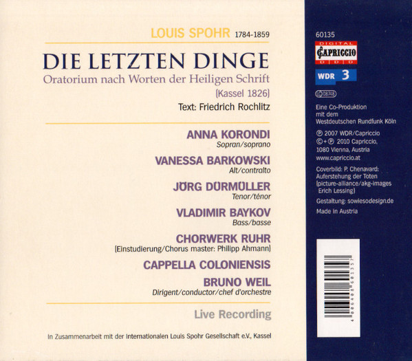 Louis Spohr, Cappella Coloniensis, Bruno Weil, Anna Korondi, Vanessa Barkowski, Jürg Dürmüller, Vladimir Baykov, ChorWerk Ruhr-1
