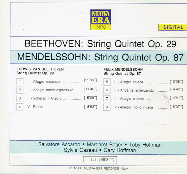 Salvatore Accardo, Margaret Batjer, Toby Hoffman, Sylvie Gazeau, Gary Hoffman (3), Beethoven*, Mendelssohn*-1