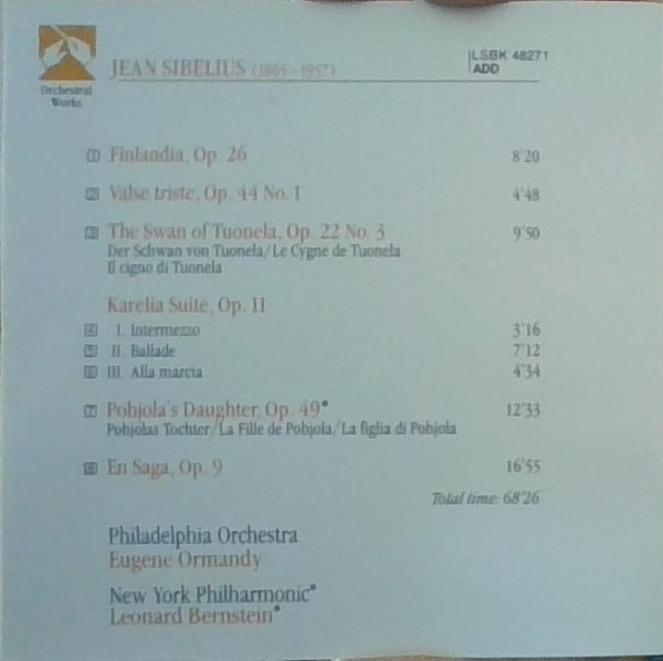 Sibelius* - Philadelphia Orchestra*, Eugene Ormandy, New York Philharmonic, Leonard Bernstein-1