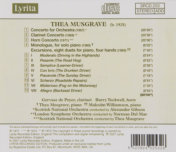 Thea Musgrave - Gervase de Peyer, Barry Tuckwell, London Symphony Orchestra, Royal Scottish National Orchestra, Norman Del Mar, Thea Musgrave, Alexander Gibson-1
