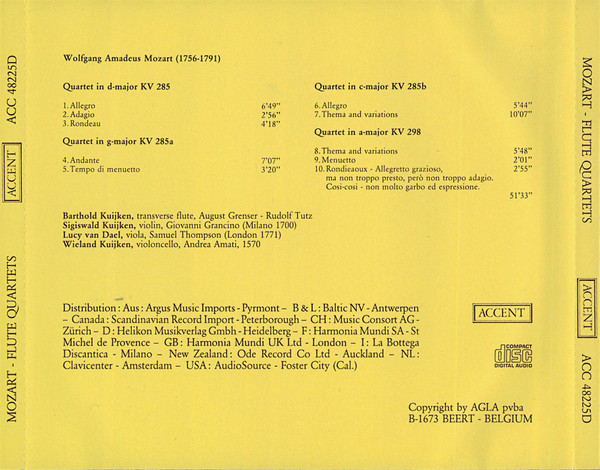Wolfgang Amadeus Mozart, Barthold Kuijken, Sigiswald Kuijken, Lucy Van Dael, Wieland Kuijken-1