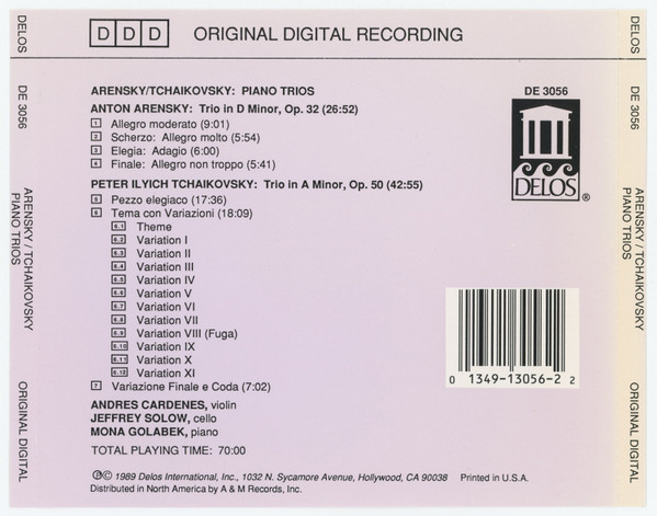 Andrés Cárdenes, Mona Golabek, Jeffrey Solow, Pyotr Ilyich Tchaikovsky, Anton Stepanovich Arensky-1