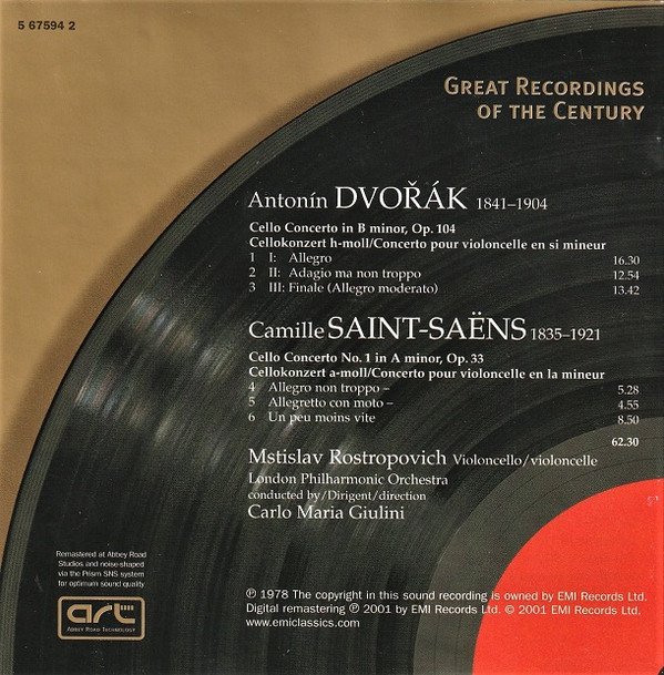 Mstislav Rostropovich • Carlo Maria Giulini / London Philharmonic Orchestra – Dvořák* / Saint-Saëns*-1