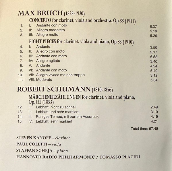 Max Bruch / Robert Schumann - Steven Kanoff, Paul Coletti, Staffan Scheja, Radio-Philharmonie Hannover Des NDR, Tommaso Placidi-4