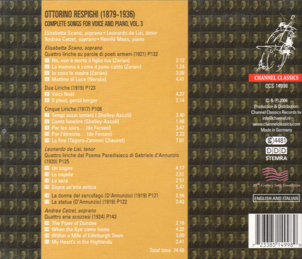 Ottorino Respighi, Elisabetta Scano, Leonardo De Lisi, Andrea Catzel, Reinild Mees-1