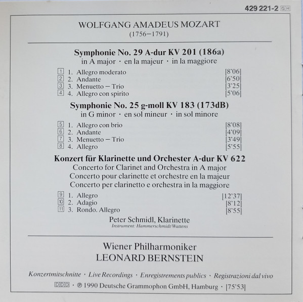 Wolfgang Amadeus Mozart - Peter Schmidl, Wiener Philharmoniker, Leonard Bernstein-1