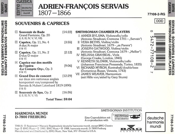 Servais*, Smithsonian Chamber Players*, Anner Bylsma, Vera Beths-1