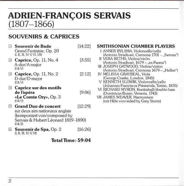 Servais*, Smithsonian Chamber Players*, Anner Bylsma, Vera Beths-3