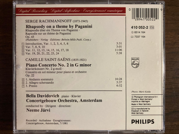 Saint-Saëns* / Rachmaninoff* – Bella Davidovich, Concertgebouw Orchestra, Amsterdam*, Neeme Järvi-1