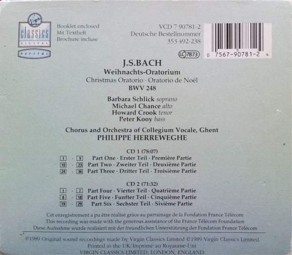 Johann Sebastian Bach - Barbara Schlick, Michael Chance, Howard Crook, Peter Kooij, Collegium Vocale, Philippe Herreweghe-1
