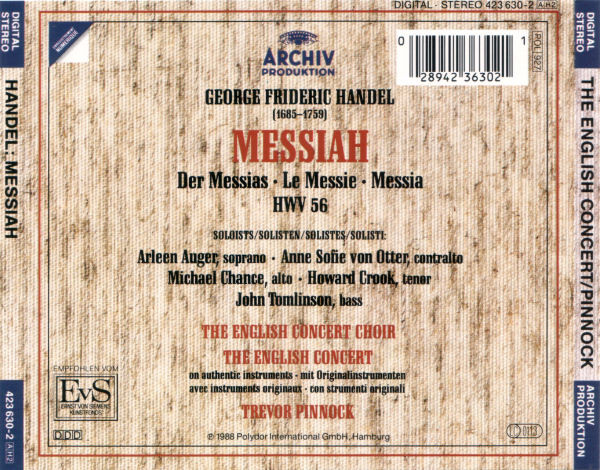 George Frideric Handel* - Arleen Auger · Anne Sofie von Otter · Michael Chance · Howard Crook · John Tomlinson (2) · The English Concert & Choir* · Trevor Pinnock-1