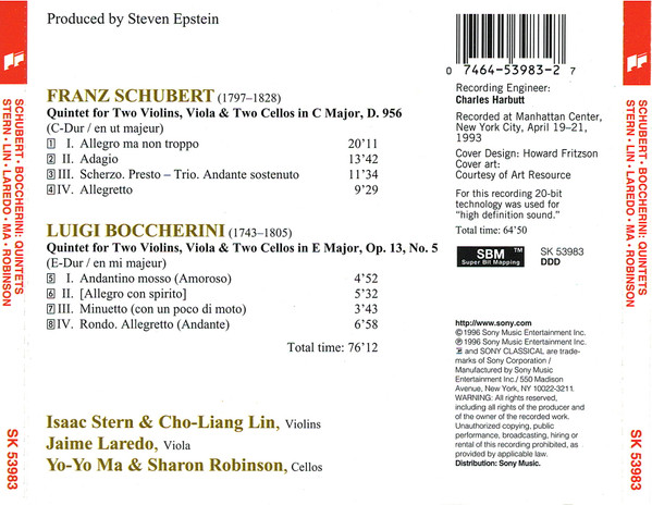 Schubert*, Boccherini*, Isaac Stern, Cho-Liang Lin, Jaime Laredo, Yo-Yo Ma, Sharon Robinson (2)-1