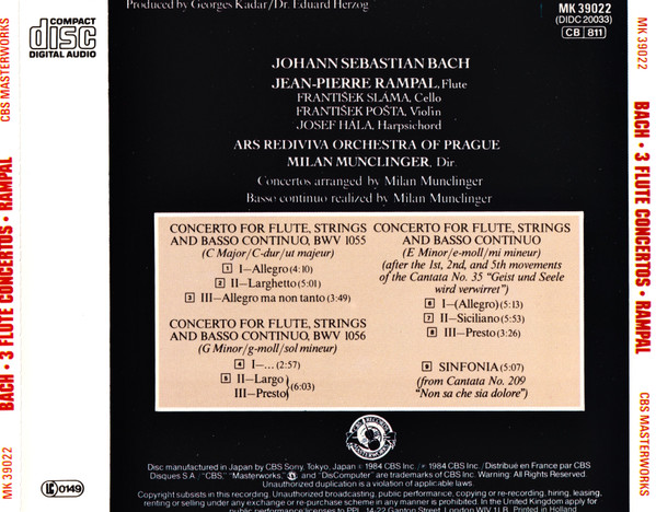 Johann Sebastian Bach, Jean-Pierre Rampal / Ars Rediviva Of Prague* / Milan Munclinger-1