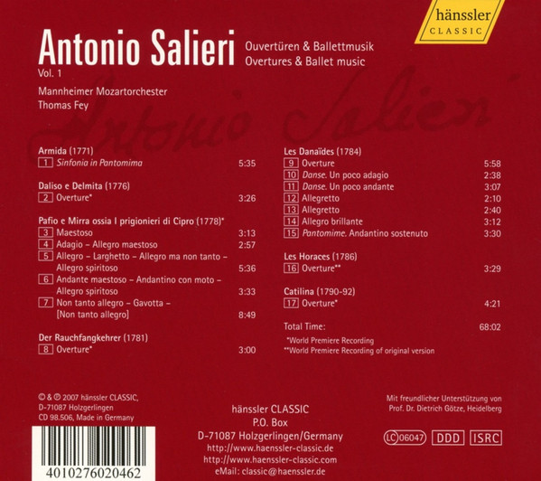 Antonio Salieri - Mannheimer Mozartorchester, Thomas Fey-1
