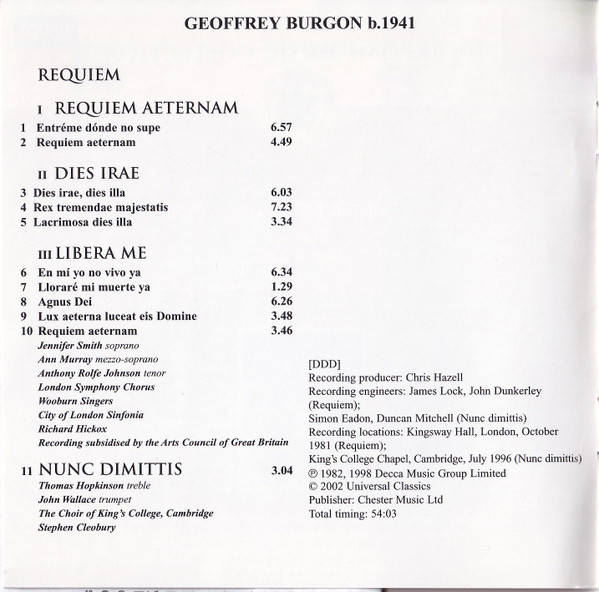 Geoffrey Burgon, Jennifer Smith (3), Ann Murray, Anthony Rolfe Johnson, Wooburn Singers, London Symphony Chorus, City Of London Sinfonia, Richard Hickox-3