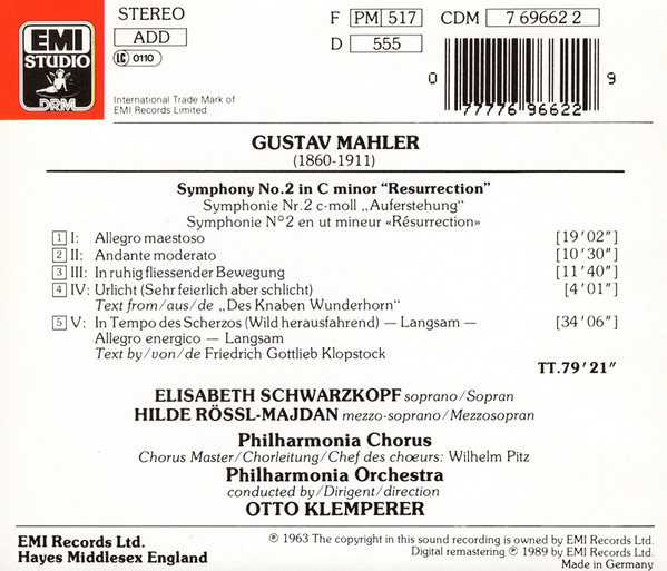 Mahler*, Philharmonia Orchestra, Klemperer*-1