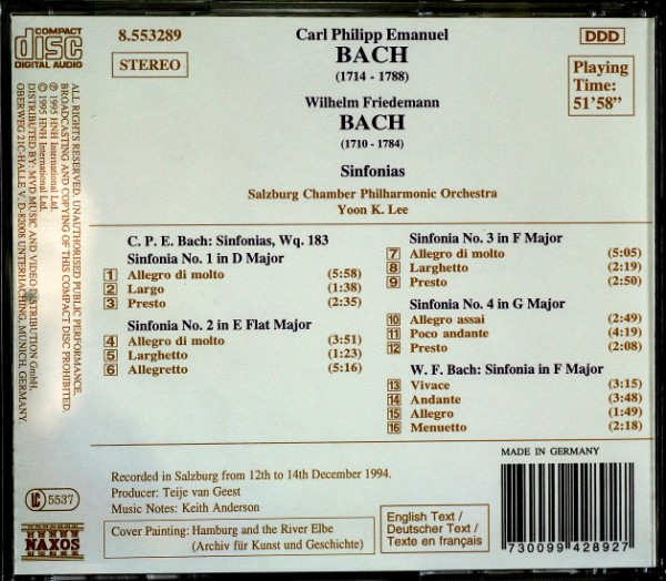 C. P. E. Bach*, W. F. Bach* - Salzburg Chamber Philharmonic Orchestra*, Yoon K. Lee*-1