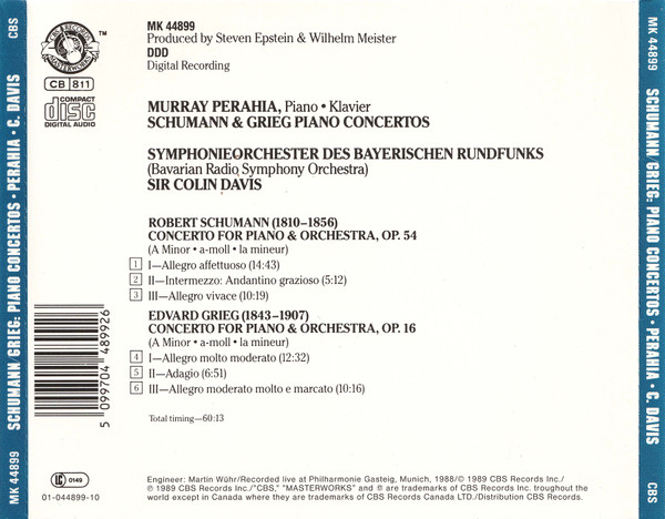 Murray Perahia, Robert Schumann • Edvard Grieg, Symphonie-Orchester Des Bayerischen Rundfunks, Sir Colin Davis-1