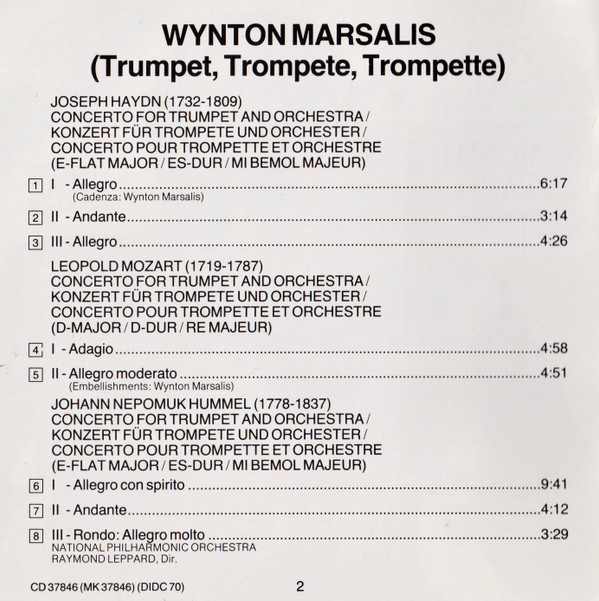 Haydn* • Hummel* • L. Mozart*, Wynton Marsalis, National Philharmonic Orchestra, Raymond Leppard-3