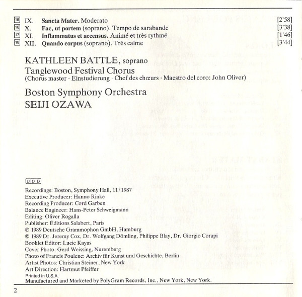 Poulenc* - Kathleen Battle, Tanglewood Festival Chorus, Boston Symphony Orchestra • Seiji Ozawa-3