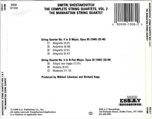 Shostakovich* - The Manhattan String Quartet-1
