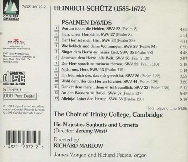 Heinrich Schütz, The Choir Of Trinity College, Cambridge, His Majestys Sagbutts And Cornetts, Richard Marlow-1