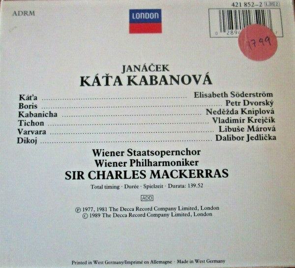 Leoš Janáček - Elisabeth Söderström · Petr Dvorský* · Naděžda Kniplová · Wiener Philharmoniker · Sir Charles Mackerras-1