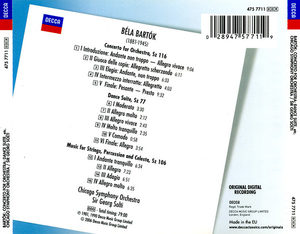 Béla Bartók - Chicago Symphony Orchestra, Sir Georg Solti*-1