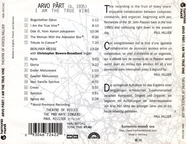 Arvo Pärt - Theatre Of Voices, The Pro Arte Singers, Paul Hillier-1
