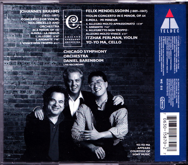 Brahms* / Mendelssohn*, Itzhak Perlman, Yo-Yo Ma, Daniel Barenboim, Chicago Symphony Orchestra-1