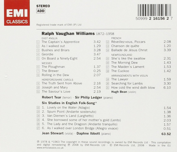 Vaughan Williams*, Robert Tear • Sir Philip Ledger* • Hugh Bean • Jean Stewart-1