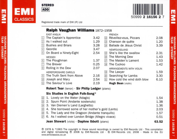 Vaughan Williams*, Robert Tear • Sir Philip Ledger* • Hugh Bean • Jean Stewart-2