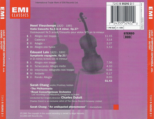 Lalo* / Vieuxtemps*, Sarah Chang, Royal Concertgebouw Orchestra*, Philharmonia Orchestra, Charles Dutoit-1