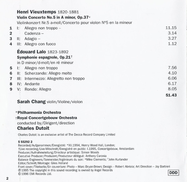 Lalo* / Vieuxtemps*, Sarah Chang, Royal Concertgebouw Orchestra*, Philharmonia Orchestra, Charles Dutoit-3
