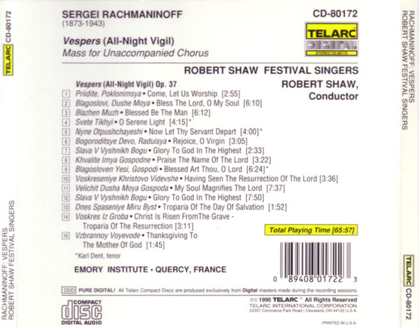 Rachmaninoff* - Robert Shaw Festival Singers / Robert Shaw-1