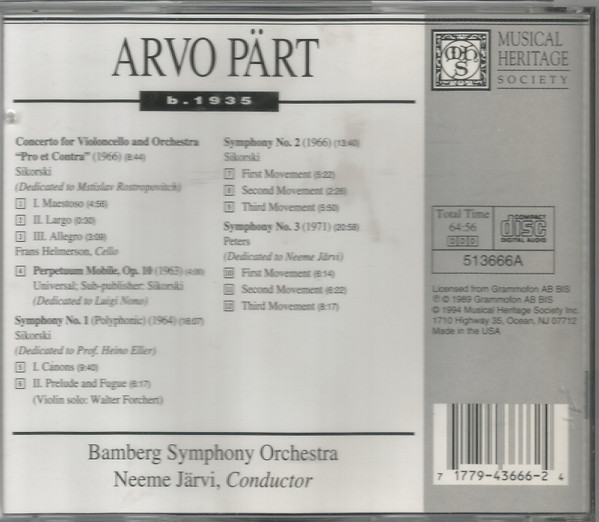 Arvo Pärt ■ The Bamberg Symphony Orchestra* ■ Frans Helmerson ■ Neeme Järvi-1