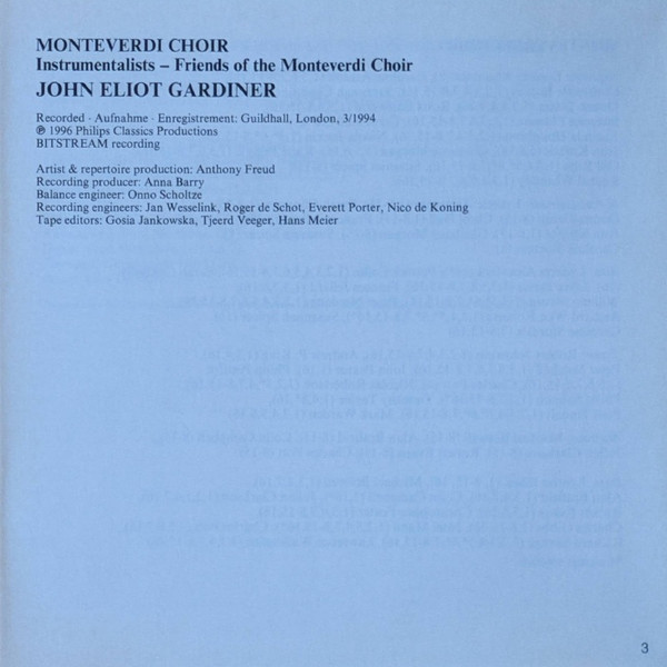 Giovanni Gabrieli, Claudio Monteverdi, Heinrich Schütz, Henry Purcell, Johann Sebastian Bach, Francis Poulenc, John Tavener, John Eliot Gardiner, The Monteverdi Choir-2