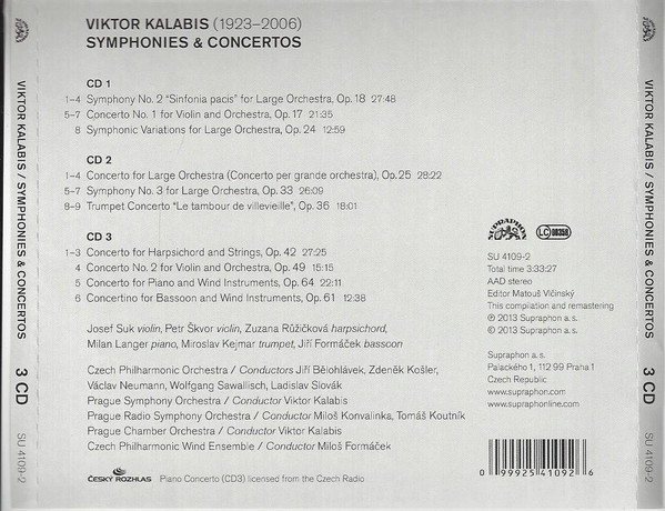 Viktor Kalabis - Josef Suk, Zuzana Růžičková, Miroslav Kejmar, Milan Langer (2), Jiří Formáček, Petr Škvor, The Czech Philharmonic Orchestra, Sawallisch*, Bělohlávek*, Neumann*, Košler*-3