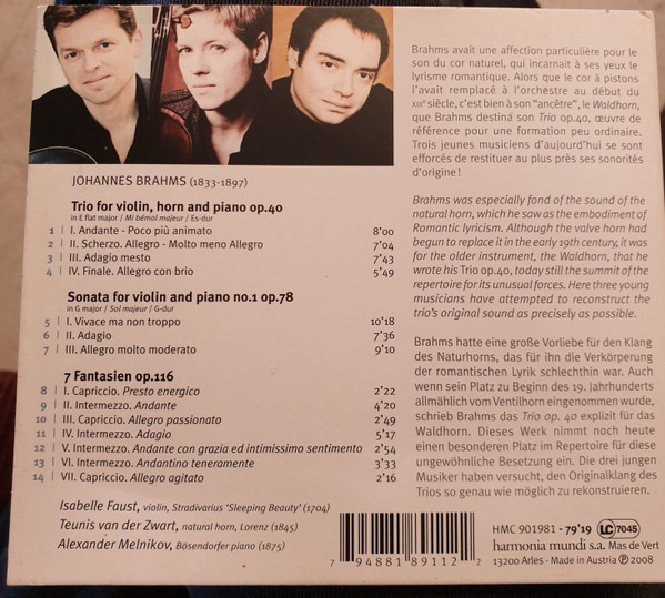 Brahms*, Isabelle Faust, Teunis van der Zwart, Alexander Melnikov-1