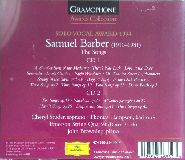 Samuel Barber - Cheryl Studer, Thomas Hampson, John Browning (2), Emerson String Quartet-3