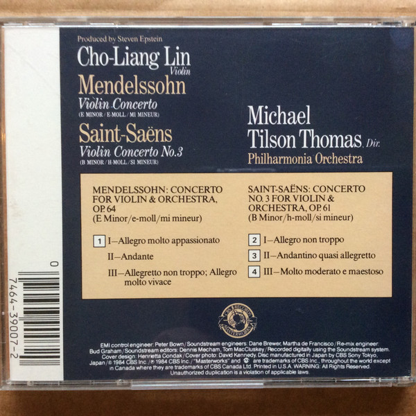 Cho-Liang Lin - Mendelssohn* / Saint-Saëns* - Michael Tilson Thomas, Philharmonia Orchestra-3