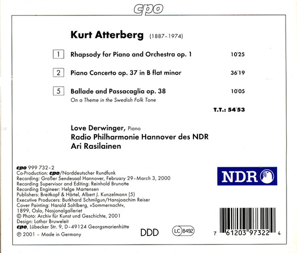 Kurt Atterberg, Ari Rasilainen, Love Derwinger, Radio-Philharmonie Hannover Des NDR-1