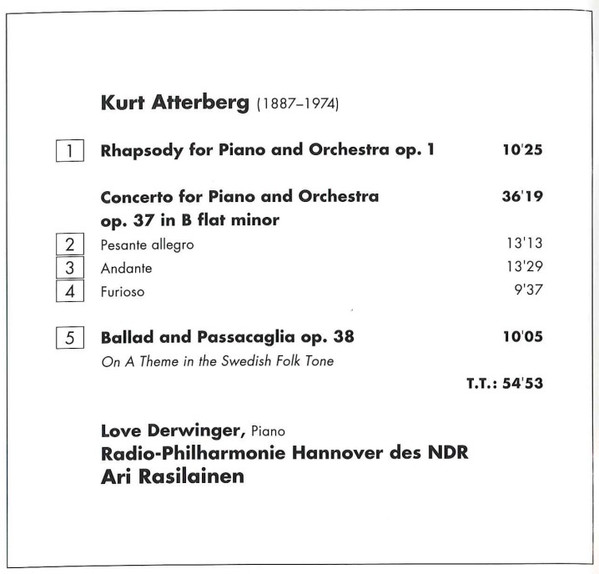 Kurt Atterberg, Ari Rasilainen, Love Derwinger, Radio-Philharmonie Hannover Des NDR-3