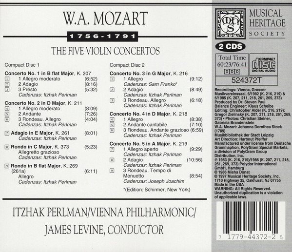 Wolfgang Amadeus Mozart - Itzhak Perlman, James Levine (2), Wiener Philharmoniker-1