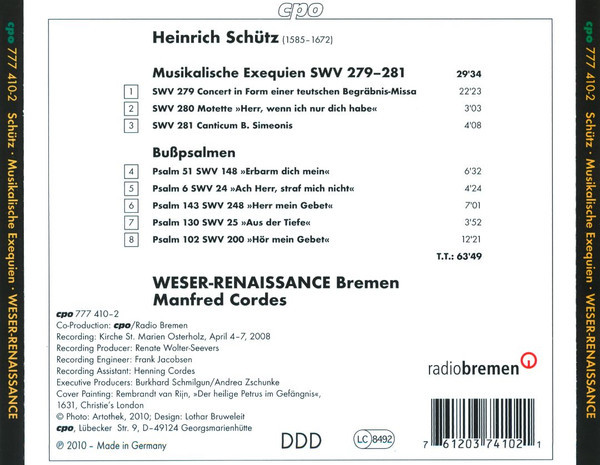 Heinrich Schütz, Weser-Renaissance, Manfred Cordes-1