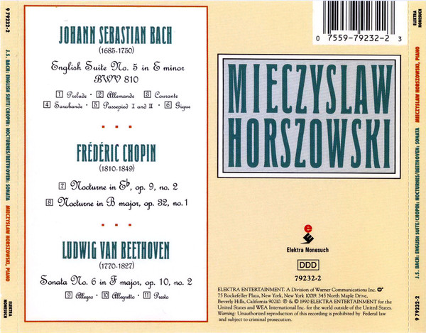 Mieczyslaw Horszowski, Bach* / Chopin* / Beethoven*-1
