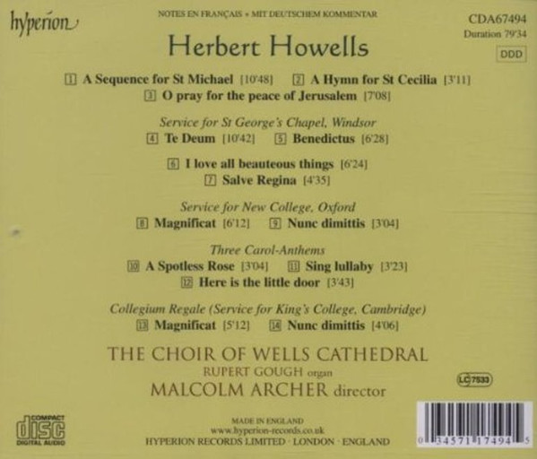 Howells* - Wells Cathedral Choir / Malcolm Archer-1