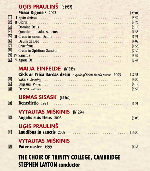Uģis Prauliņš, Vytautas Miškinis, Urmas Sisask, Maija Einfelde - Choir Of Trinity College, Cambridge* • Stephen Layton-2