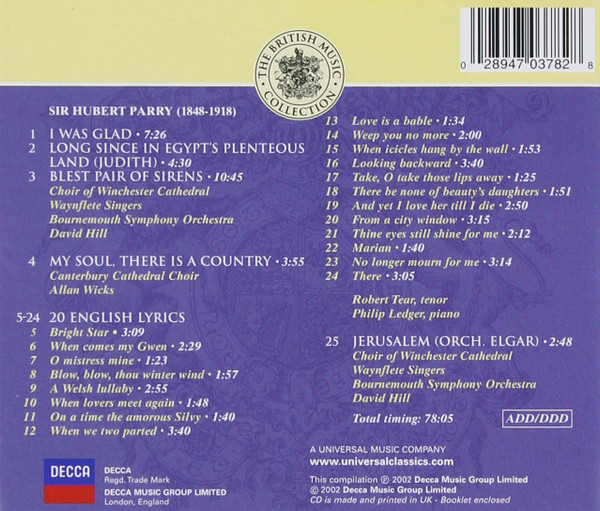 Sir Hubert Parry* - Robert Tear, Philip Ledger, Choir Of Winchester Cathedral*, Waynflete Singers*, Bournemouth Symphony Orchestra, Canterbury Cathedral Choir, David Hill, Allan Wicks-1