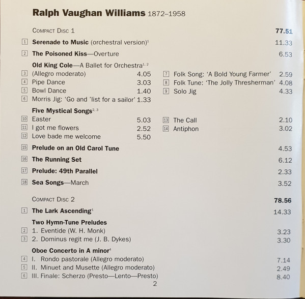Richard Hickox conducts Vaughan Williams* – Bradley Creswick, Roger Winfield (2), Northern Sinfonia Of England*-1